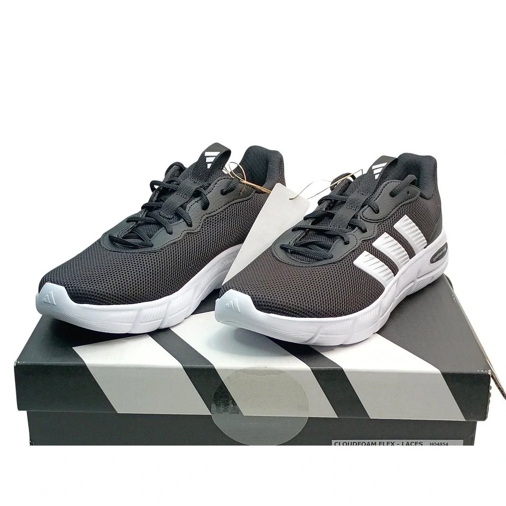 Adidas Cloudfoam Flex Laces Men Size 11 Black White Running Shoes HQ4854
